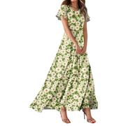 Vestido Mujer Casual, Vestido Mujer para Comunion Vestidos De Fiesta Vestidos Largo Informal De Manga Corta con Cuello En V Y Estampado Floral para Estilo Playero Fluido Y Elegante Elegantes Boda