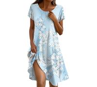 Vestido Mujer Casual, Vestidos Femininos Vestidos De Primavera Mujer Vestido De Verano para con Estampado Floral Cuello Redondo Y Manga Corta Elegante Camisero hasta La Rodilla con Bolsillos Túnica A