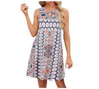 Vestido Mujer Casual, Vestidos Mujer Talla Grande,Playero Sin Mangas para Talla Grande Estampado Boho hasta La Rodilla Túnica Casual con Bolsillos Laterales Falda Vuelo