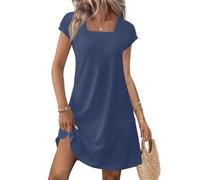 Vestido Mujer Color Liso Manga Corta Cuello Cuadrado - Ropa Mujer Verano 2026 Vestido Slim Fit Transpirable, Vestidos Viaje Chic Summer Dresses for Women Basicas Azul Real L