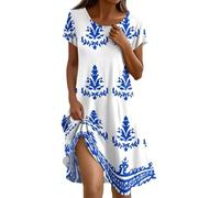 Vestido Mujer Corto, Vestido Mujer Verano Vestidos De Vestidos Bohemio De Manga Corta con Cuello Redondo Y Estampado Floral para con Bolsillos Playa Ligero Y Vaporoso Elegante Camisero Corte A Corto