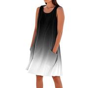 Vestido Mujer Cuello Redondo Color Degradado - Moda Mujer Verano 2026 Summer Dress Exquisito Casual, Vestidos Anchos Elegante Cómodos Dresses for Women Basicas Classic Negro L