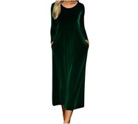 Vestido Mujer de Terciopelo Dorado Vestido Largo de Cóctel Ajustado con Mangas Largas Cuello Redondo Sencillo Vestidos Largo de A-Line Cintura Alta Elegante Color Sólido Vestidos de Fiestas Diario