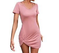 Vestido Mujer Elegante Corto Mujeres Sexy V Cuello Manga Corta Bodycon Vestido Slim Ruched Stretchy Party Club Short Mini Vestido Chaquetas Mujer Ligeras De Vestir