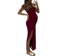 Vestido Mujer Embarazada Pantalones maternidad Camiseta Moda Mujeres Sólido Manga Corta Bodycon Horquilla Abierta Embarazo Vestido de maternidad Cardigan Maternidad Largo Invierno, vino., M