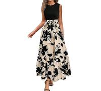 Vestido Mujer Fiesta, Vestido Invitada Comunion Mujer Vestidos Blanco Vestidos Midi Sin Mangas con Cuello Redondo Y Estampado Floral para Elegante De Playa De Corte A Veraniego Vaporoso Monos Vestir