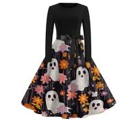 Vestido Mujer Halloween Impresión 3D Cuello Redondo Manga Larga Línea A Disfraces Halloween Mujer Vestido Vintage Cómodos Exquisito Dresses Gotico Steampunk Victoriano 27 3XL
