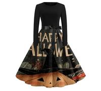 Vestido Mujer Halloween Manga Larga Cuello Redondo Impresión 3D Línea A Disfraz Halloween Mujer Vestido Ligera Elegante Slim Fit Dresses Medieval Gotico Gracioso 27 L