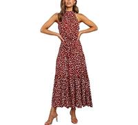 Vestido Mujer Impresión de Lunares con Cuello Halter Bohemio Largo Verano Playa Fiesta Floral/Polka Dot Maxi Vestidos Cóctel Falda Larga con Cinturón (Rojo Oscuro, XL)