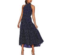 Vestido Mujer Impresión de Lunares con Cuello Halter Bohemio Largo Verano Playa Fiesta Floral/Polka Dot Maxi Vestidos Cóctel Falda Larga con Cinturón (Navydot, M)