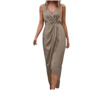 Vestido Mujer Informal Cuello en V, Vestidos Mujer Casual de Sin Manga Color Sólido Vestido Largos Ligeros y Cómodos Maxi Vestidos Elegante Slim Fit