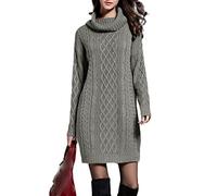 Vestido Mujer Invierno Vestido de Punto Mujer de Cuello Alto Manga Larga Vestido Jersey Casual Elegante Vestidos (as4, Alpha, x_l, Regular, Regular, Gris, XL)