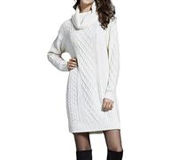 Vestido Mujer Invierno Vestido de Punto Mujer de Cuello Alto Manga Larga Vestido Jersey Casual Elegante Vestidos (as4, Alpha, x_l, Regular, Regular, Blanco, XL)