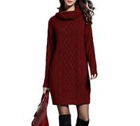Vestido Mujer Invierno Vestido de Punto Mujer de Cuello Alto Manga Larga Vestido Jersey Casual Elegante Vestidos (as4, Alpha, XX_l, Regular, Regular, Rojo, XXL)