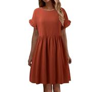 Vestido Mujer Lino Y Algodón Tallas Grandes Baggy Holgados Vestido Largo Mujer Manga Corta Comodos Y Elegantes Verano Otoño Formales Playa Ceremonia Long Dress (Red, XXL)