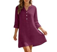 Vestido Mujer Manga Corta Casual Verano Frescos Algodón Y Lino hasta La Rodilla Vestidos Recto Vintage Camisa De Vestir Dresses for Women para Playa Vacaciones Y Uso Diario