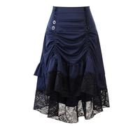 Vestido Mujer Medieval - Vestido de con Falda de retales con cordón de Encaje gótico de Halloween para Mujer Capucha Medieval De Algodón
