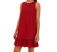 Vestido Mujer Primavera, Ropa De Mujer Verano Vestido Casual Vestidos De Verano para Color Liso Cuello Redondo Sin Mangas Elegante Minivestido Vestidos Vaporoso con Volantes Camisero Informal Corte A
