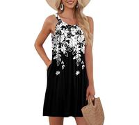 Vestido Mujer Primavera, Vestidos De Verano para Mujer Vestidos Largos Vestido Sin Mangas De Color Liso Y Holgado para Minivestido Sexy con Bolsillos Camisero Fluido Túnica Verano Camisero Ligero A