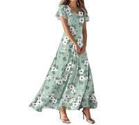 Vestido Mujer, Ropa Mujer Verano 2026 Vestidos Primavera Vestido Largo De Manga Corta con Cuello En V Y Estampado Floral Vintage para Estilo Fluido Corte En A Ideal para Fiestas Y Paras La Playa