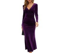 Vestido Mujer Sexy Manga Larga Largo Fiesta Bodycon Vestido Elegante Cóctel Cuello en V para Boda de Bola