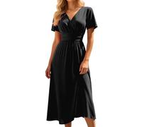 Vestido Mujer Verano 2026 - Vestido Corto Vuelo V Cuello Ladies, Elegante y Cómodo para Playa, Fiesta o Diario - Ropa Mujer Verano en Colores Sólidos B602