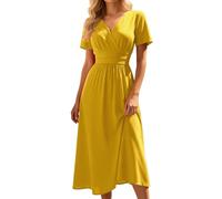 Vestido Mujer Verano 2026 - Vestidos Corto Vuelo V Cuello Ladies, Elegante y Cómodo para Playa, Fiesta o Diario - Ropa Mujer Verano en Colores Sólidos