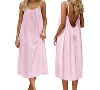 Vestido Mujer Verano Casual Vestidos Sin Mangas Clásico Tirantes Delgados Vestido Largos Cuello Redondo Espalda Descubierta Dresses Elegante Sexy Color Liso Vestidos Lino Talla Grande para Playa