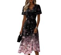 Vestido Mujer Verano, Cuello en V Manga Corta Estampado Adelgazante Sexy Elegante Ropa de, Frescos Deportivo Boho Hippie Dresses for Women, Vestidos Sueltos Mujer, XXL