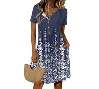 Vestido Mujer Verano, de Boda Invitada, Chic Playero Casual Ajustado Playa Elegantes Ceremonia Frescos Cuello Abotonado Manga Corta Adelgazante Noche Casa Vestido Verano Mujer, S