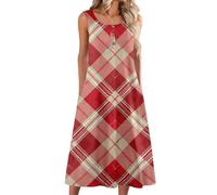 Vestido Mujer Verano Estampado De Cuadros Cuello Redondo - Moda Mujer 2026 Summer Dress Transpirable Calle, Vestidos Anchos Moda Exquisito Dresses Suave Basicas bermellón S