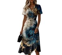 Vestido Mujer Verano, Playa Mujer Talla Grande, Playa Adelgazante Chic Casa Manga Corta Cuello en V Elegantes Verano Noche Playero Ceremonia Casual Frescos Vestidos Gasa Largos Fiesta, M