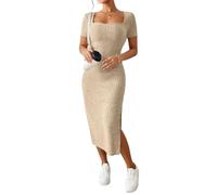 Vestido Mujer Verano, Ropa Elegante, Boho Cuello Cuadrado Manga Corta Liso Prom Dress, Hippies Vichy Deportivo Vaquero Frescos Elegantes Vestido Hawaiano Mujer, M