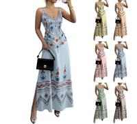 Vestido Mujer Verano Sin Mangas Estampado Cuello En V - Ropa De Mujer Verano Vestidos Largo Slim Fit Casual Exquisito, Summer Dresses for Women Descanso Viaje Azul XXL