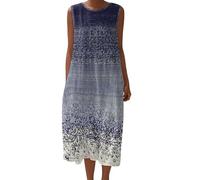 Vestido Mujer Verano Sin Mangas Estampado Geometrico Vestido Largo Playa con Bolsillos Vestidos Casuales Mujer Verano Vestidos Bohemio Elegante Ropa Mujeres Talla Grande Maxi Vestida Suelto Fiesta
