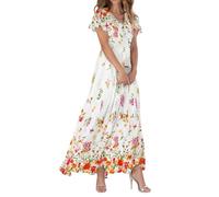 Vestido Mujer Verano, Vestido Niña Verano Vestidos Largo Mujer Casual Vestidos Largo Informal De Manga Corta con Cuello En V Y Estampado Floral para Estilo A Fluido Y Elegante De Veranos Ligero Playa