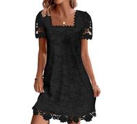 Vestido Mujer Verano, Vestido Primavera Mujer Vestidos Verano Manga Corta Vestidos Elegante De Manga Corta con Cuello Cuadrado De Color Liso para Minivestido Camisero Encaje Tipo Camiseta Ligero Y A