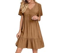 Vestido Mujer Verano, Vestidos Femininos Vestidos Largos Verano Vestido Elegante De Manga Corta con Cuello En V De Color Liso para Mujer Minivestido Corte A Camisero Fluido Tipo Camiseta Informal