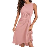 Vestido Mujer Verano,Women's Summer Sleeveless Ruched Waist A Line High Midi Dress Faldas Blancas (Pink, S)