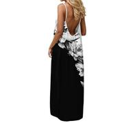 Vestido Mujer, Vestido De Invitada De Comunion Vestidos Verano Vestidos Largo Verano para Mujer Color Liso Escote En V Sin Mangas Tirantes Finos Corte En A Estilo Playero Vaporoso con Vuelo Pin Up