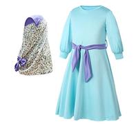Vestido musulmán Abaya de dos piezas con hiyab floral para niñas, vestido largo de oración para niñas y niñas islámicas, Abaya islámica, vestidos de vuelo de línea A, lindo traje árabe oriental de