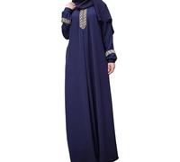 Vestido musulmán Color sólido Túnica de oración suelta Ramadán Jilbab Estampado Ropa islámica para mujeres, Azul oscuro, XL.