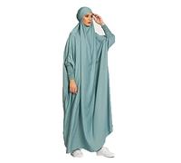 Vestido musulmán de color sólido para mujer Vestido musulmán suelto con capucha Ropa de oración islámica Kaftan Turquía Islam Dubai Turquía Vestido de longitud completa con hijab, verde, Talla única