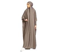 Vestido musulmán de color sólido para mujer Vestido musulmán suelto con capucha Ropa de oración islámica Kaftan Turquía Islam Dubai Turquía Vestido de longitud completa con hijab, caqui, Talla única