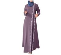 Vestido musulmán de manga larga para mujer de risa, vestido de oración, informal, caftán, vestido de baño rojo, morado, L