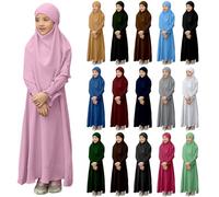 Vestido musulmán para niñas, oración islámica, Abaya, cárdigan de manga larga, vestido de caftán con hiyab, ramadán, trajes de Dubai, caftanes para niños, 1-Rosa, 7-8 años