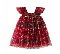 Vestido Navidad Bebe Niña de Tul 3 Capas Vestidos a Cuadros Rojo sin Mangas Vestido con Lentejuelas de Copos de Nieve Ropa Traje Navideño con Lazo Lindo para Niñas Pequeñas 1-6 años