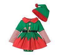 Vestido Navidad Bebe Niña Disfraz Elfo Mi Primera Navidad Traje de Duende Recien Nacido Conjunto de Disfraces Navideño Vestidos Niña de Bautizo con Gorro Body Bebé Manga Larga Rayas Rojo Y Verde