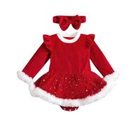Vestido Navidad Bebe Niña Disfraz Mama Noel Terciopelo Traje Papa Noel mi Primera Navidad Bebe Falda con Lentejuelas de Estrellas con Dobladillo De Felpa Body Recien Nacido Navideño con Diadema