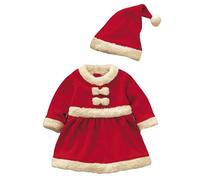 Vestido Navidad Bebe Niña, Vestido Navideño de Recién Nacida, Vestido de Navidad de Felpa para Bebé con Manga Larga Traje Mi Primera Navidad Bebe Rojo de Terciopelo + Sombrero para Chica Pequeña